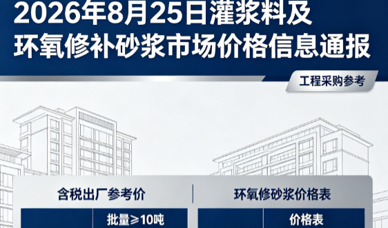 双清2026年8月25日灌浆料及环氧修补砂浆市场价格信息通报